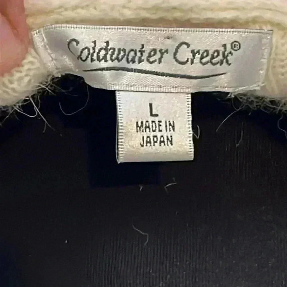 COLDWATER CREEK Vintage Ivory Crochet Ribbed Wool Angora Cardigan Size L - Picture 8 of 10